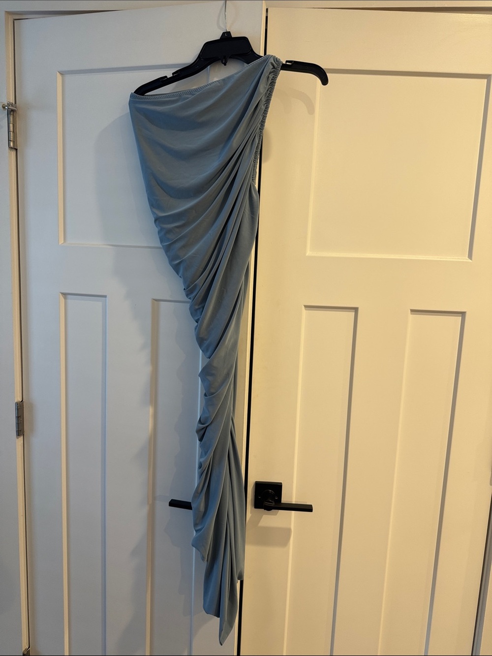 Norma Kamali Diana One Shoulder Dress, $250 Retail, Soft Blue, Size XS - Picture 8 of 9